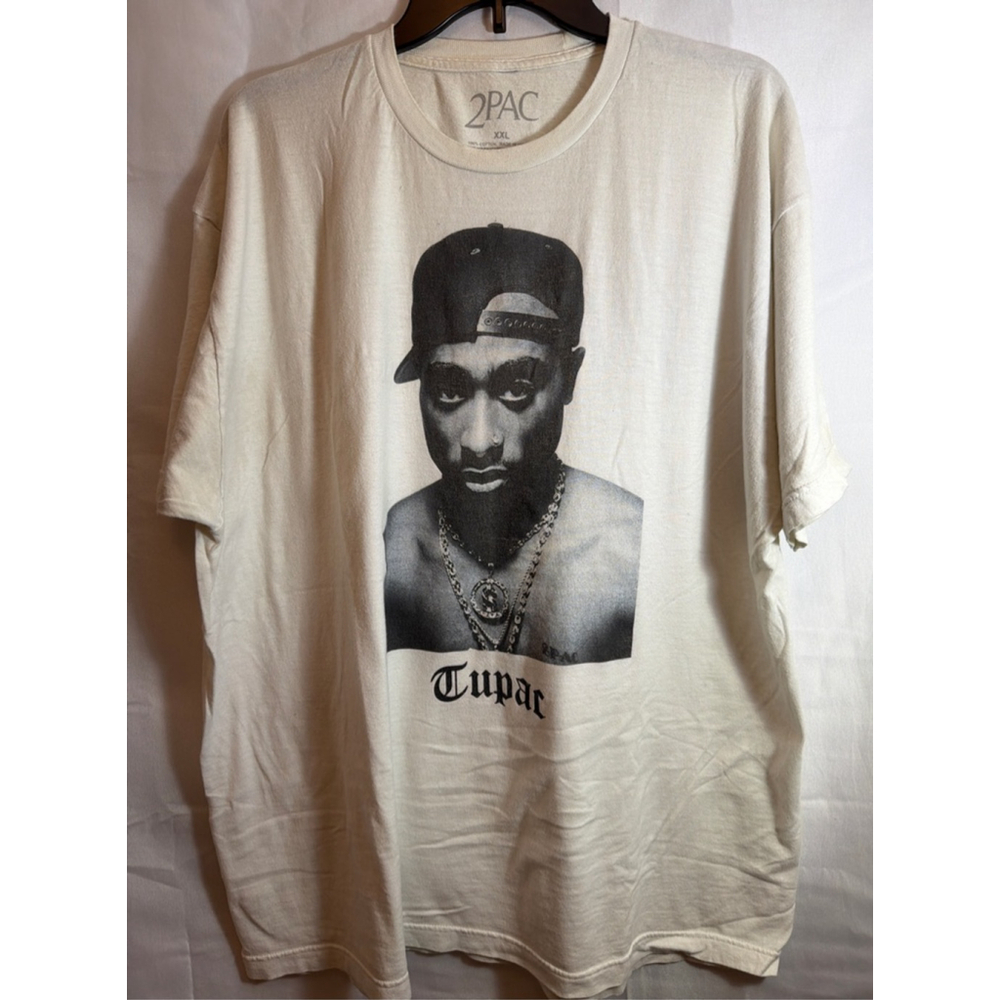 Tupac Shakur 2Pac T-Shirt XXL Y2K Hip Hop Rap Tee Licensed Portrait White Street